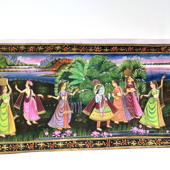 Vintage Indian Mughal Mogul Queen Hand Painted Tapestry Scroll - Picture 2 of 5